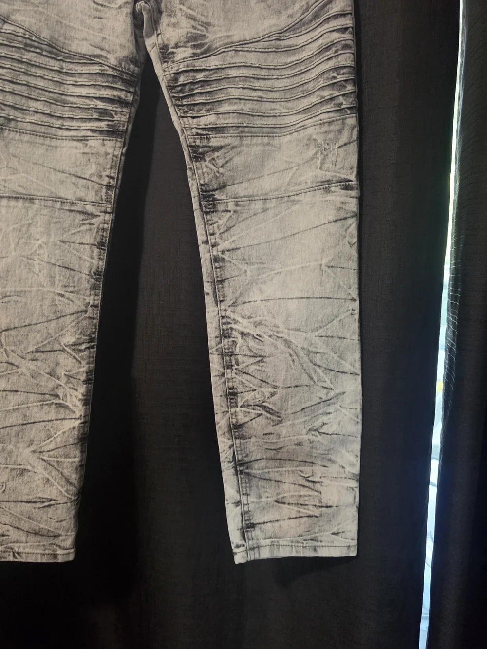 Essentials Men’s Washed Gray Moto Jeans